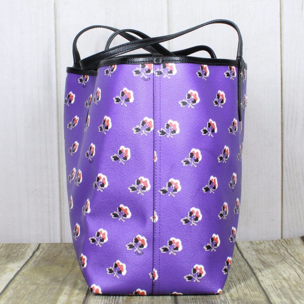 Coach Purple Floral Tote with Black Trim and Wristlet - Picture 7 of 14